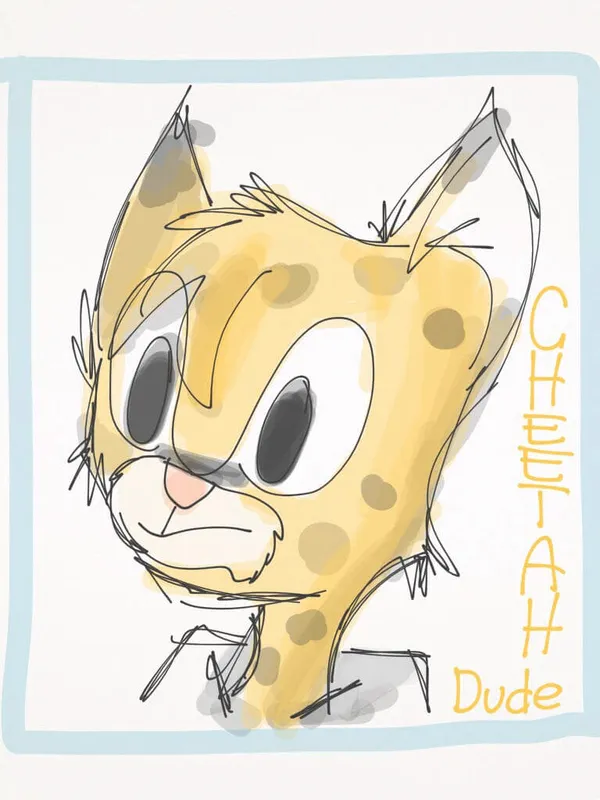 digital headshot doodle of a cheetah character