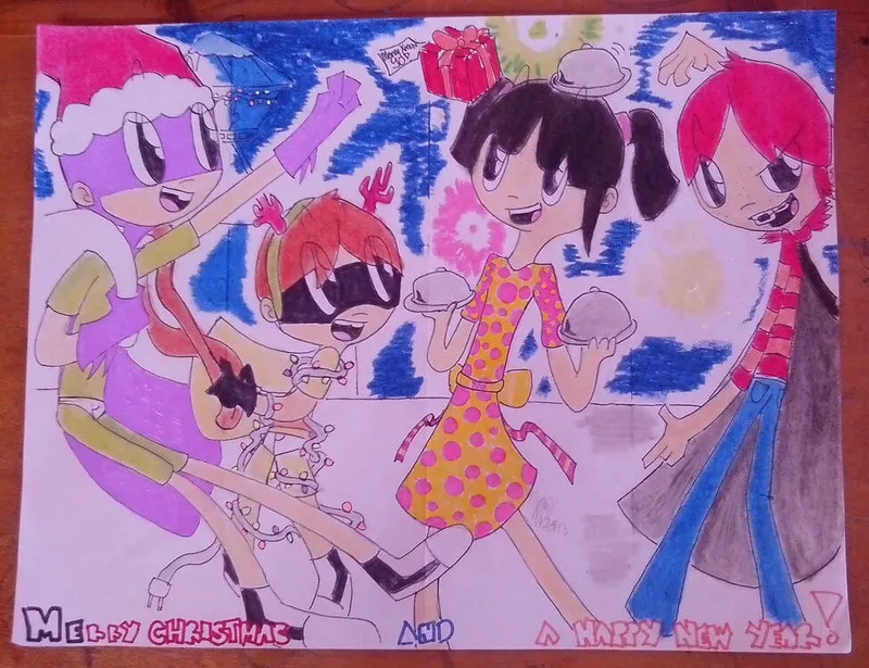 traditional fanart of Fanboy, Chum-Chum, Kyle and Yo celebrating Christmas