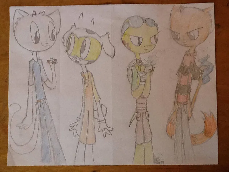 traditional art of four OCs