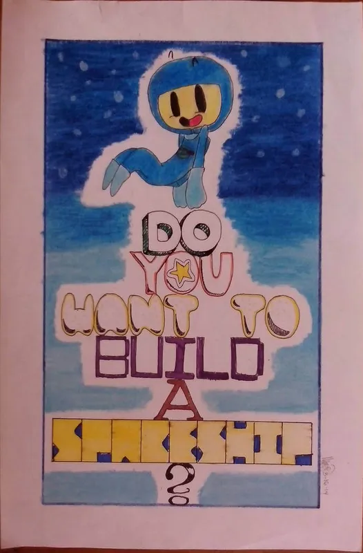 traditional drawing of Benny from the LEGO Movie with a quote