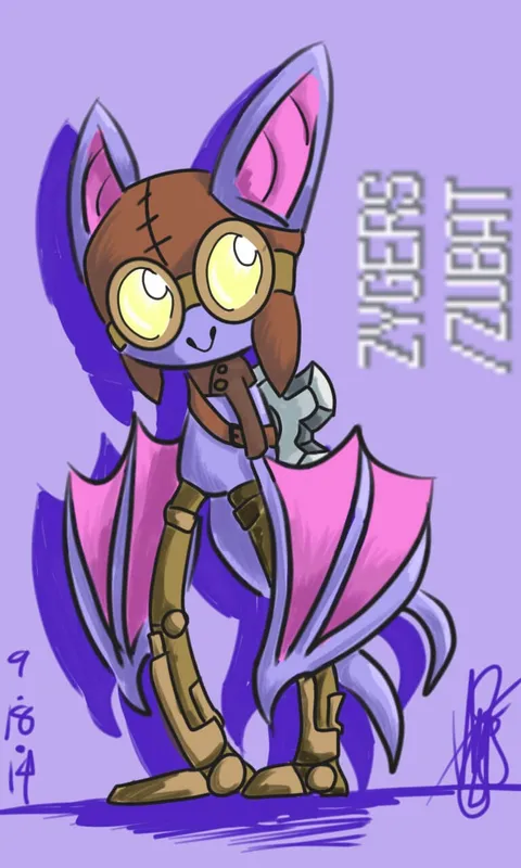 digital drawing of a Pokemon OC, a Zubat with Steampunk accessories
