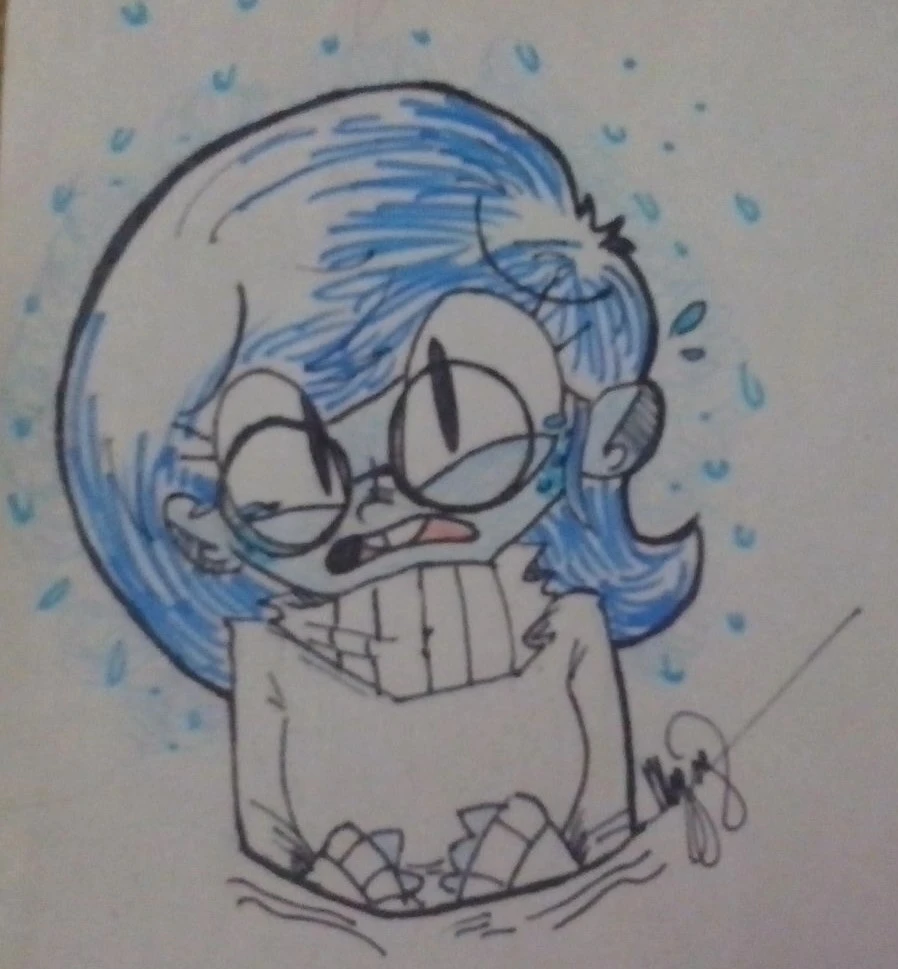 traditional art of a humanized Sadness from Inside Out