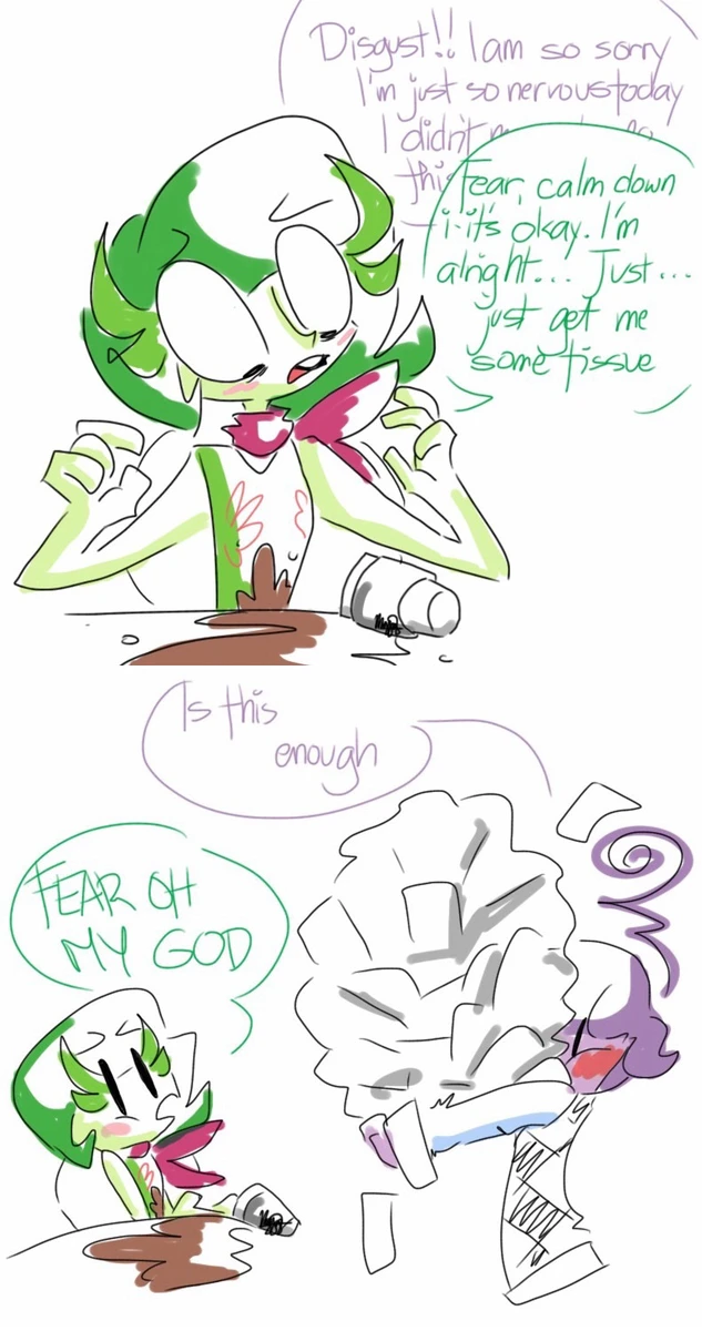 a digital comic of Disgust spilling coffee