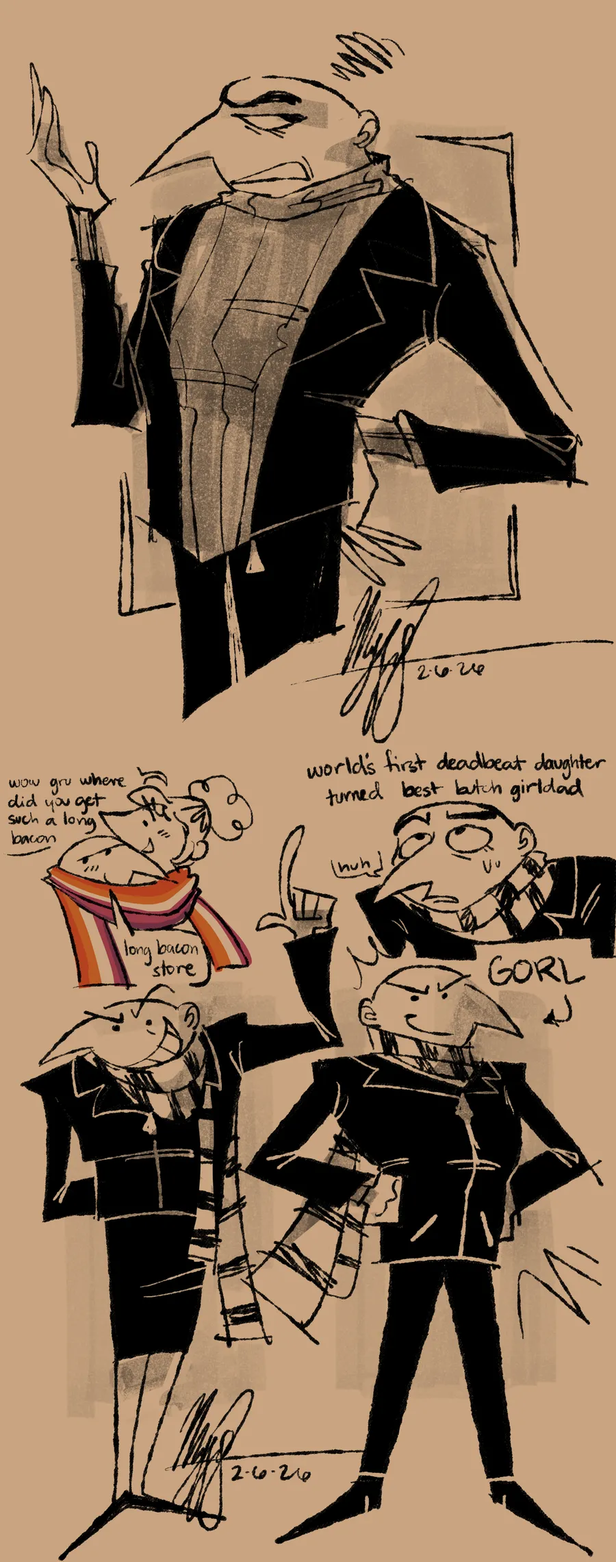 digital doodles of Gru depicted as butch