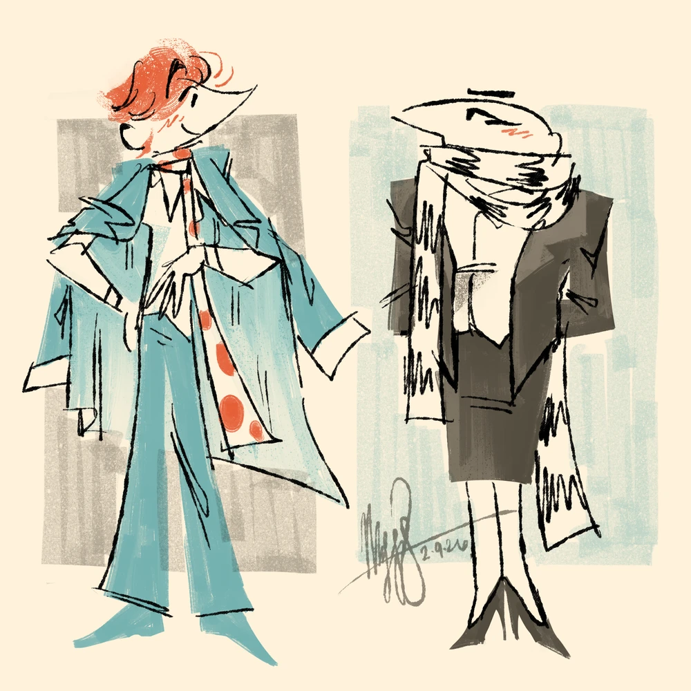 digital doodle of Lucy and Gru as a butch femme couple