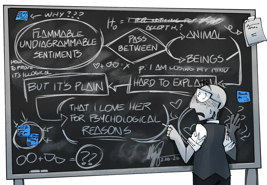 Digital drawing of my OC the Architect writing on a blackboard