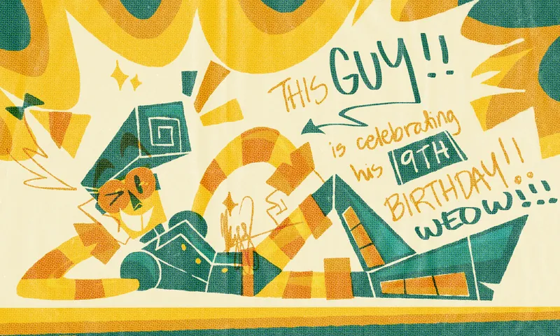 digital retro art of my OC Deja Vu posing for his birthday