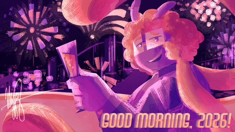 digital art of my OC Oliz celebrating the New Year