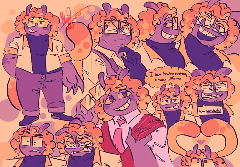 sketchpage of my OC Oliz with various expressions