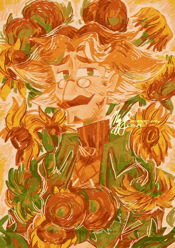 digital Van Gogh-style art of my OC Dr. Sunshine